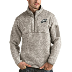 Philadelphia Eagles Antigua Fortune Quarter-Zip Pullover Jacket - Oatmeal - NFL