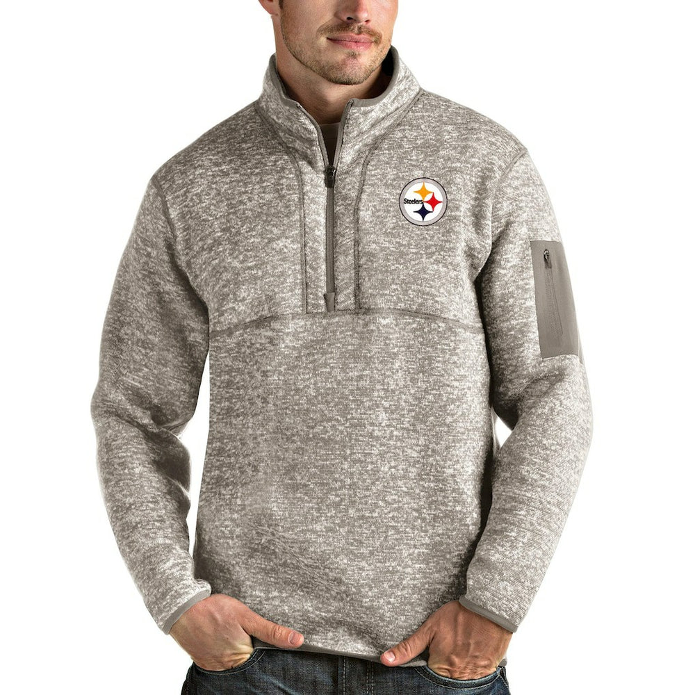 Pittsburgh Steelers Antigua Fortune Quarter-Zip Pullover Jacket - Oatmeal - NFL