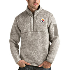 Pittsburgh Steelers Antigua Fortune Quarter-Zip Pullover Jacket - Oatmeal - NFL