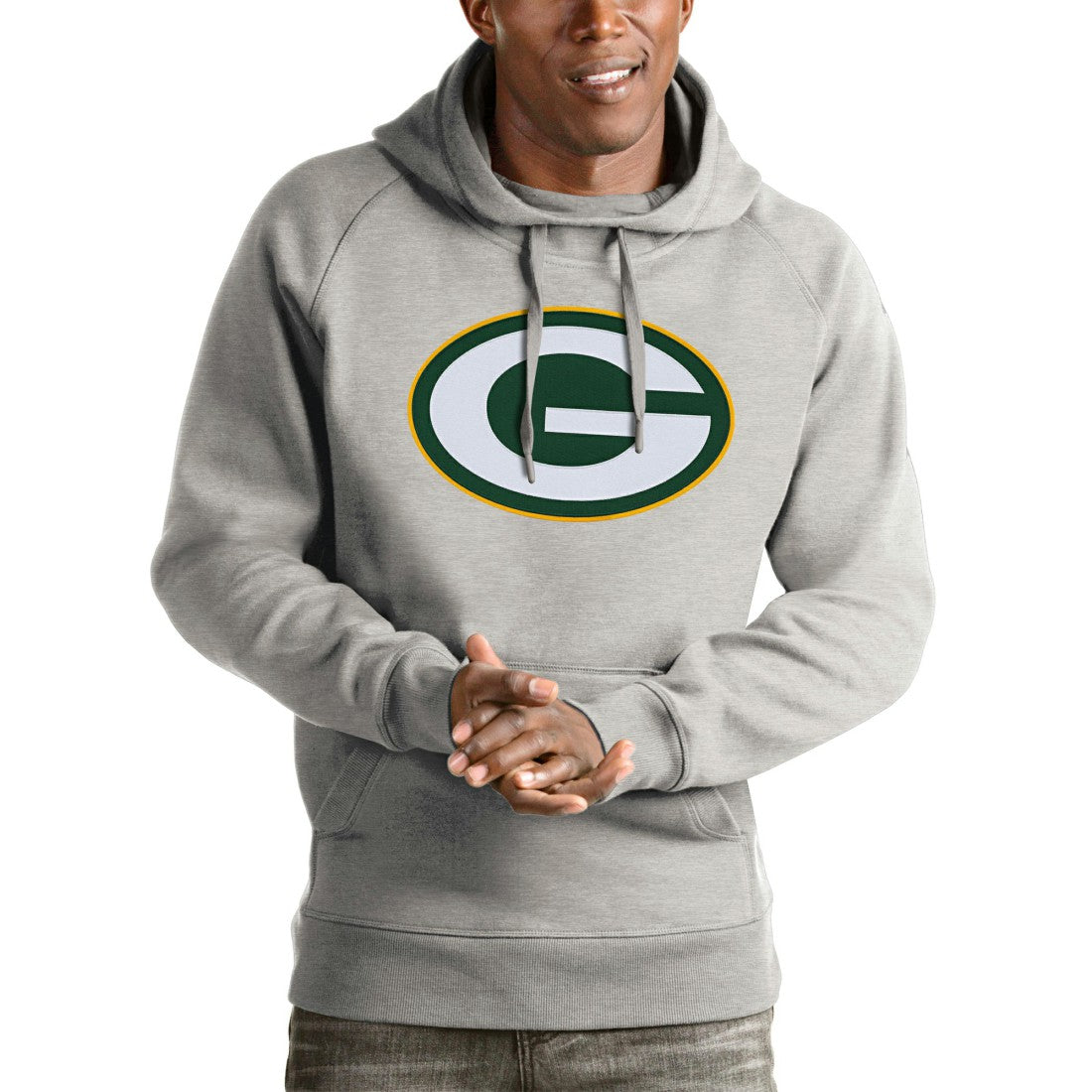 Green Bay Packers Antigua Victory Pullover Hoodie - Heather Gray - NFL