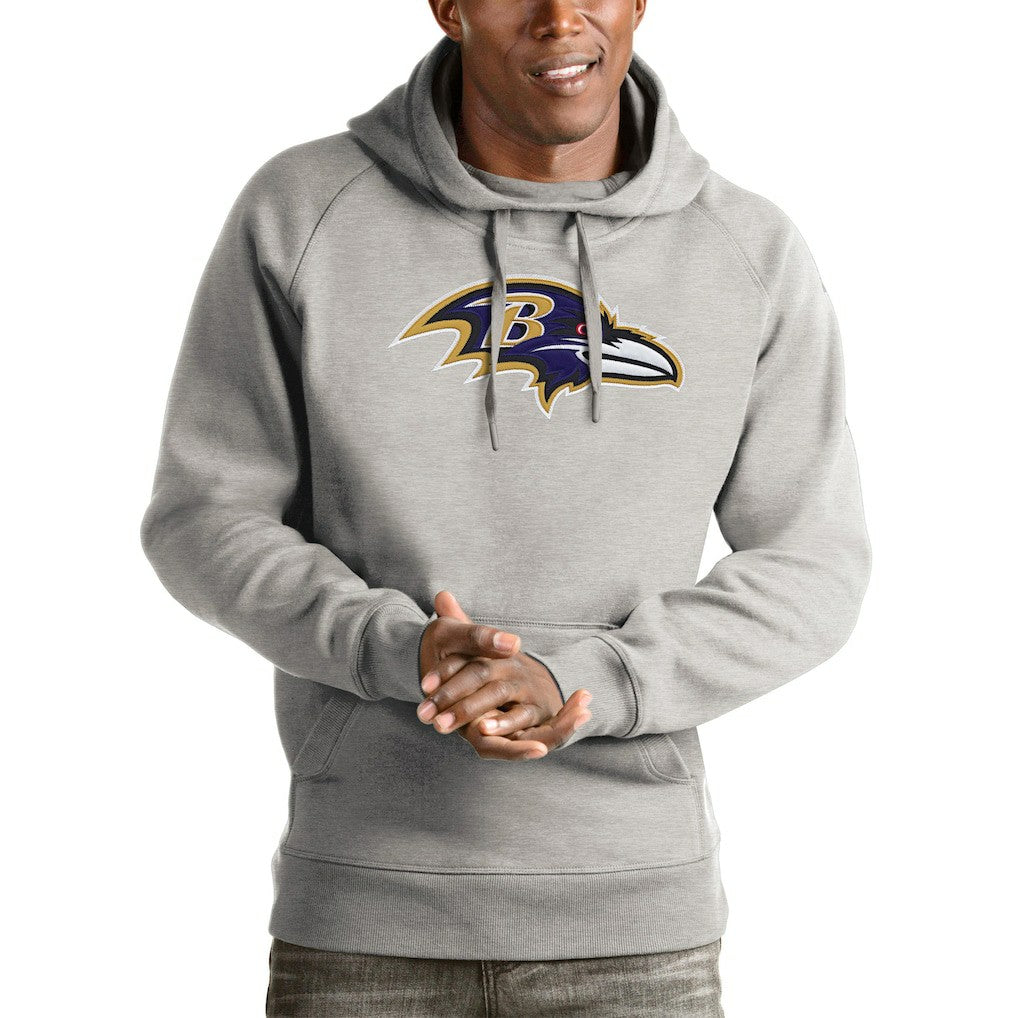 Baltimore Ravens Antigua Victory Pullover Hoodie - Heather Gray - NFL