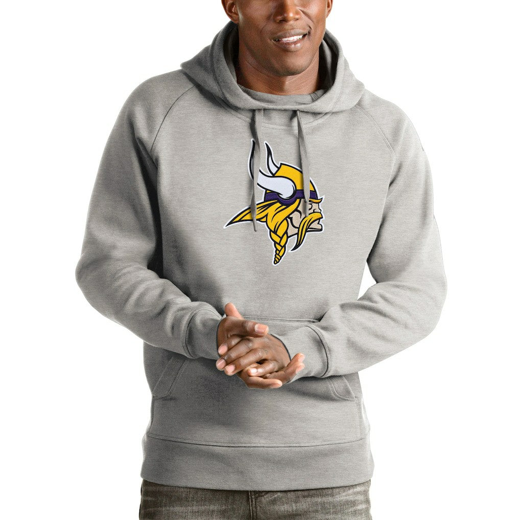 Minnesota Vikings Antigua Victory Pullover Hoodie - Heather Gray - NFL
