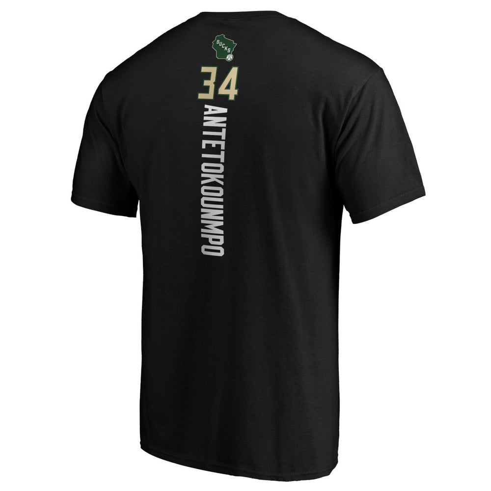 Giannis Antetokounmpo Milwaukee Bucks Team Playmaker Name & Number T-Shirt Black
