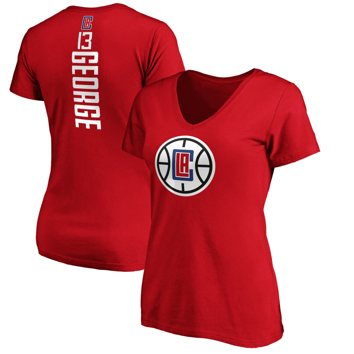 Fanatics Paul George LA Clippers Women's Playmaker Name & Number V-Neck T-Shirt Red
