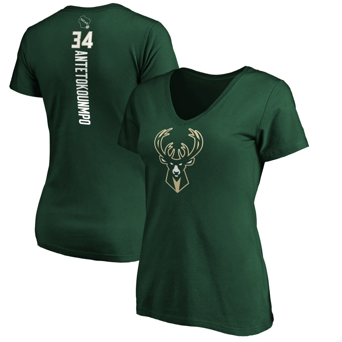 Giannis Antetokounmpo Milwaukee Bucks Women's Playmaker Name & Number V-Neck T-Shirt Green