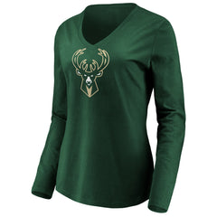 Giannis Antetokounmpo Milwaukee Bucks Women's Playmaker Name & Number Long Sleeve V-Neck T-Shirt Green