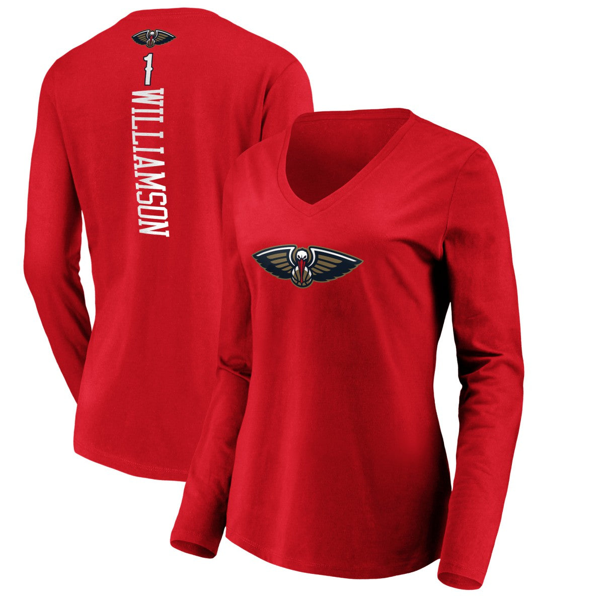 Zion Williamson New Orleans Pelicans Women's Playmaker Name & Number Long Sleeve V-Neck T-Shirt Red