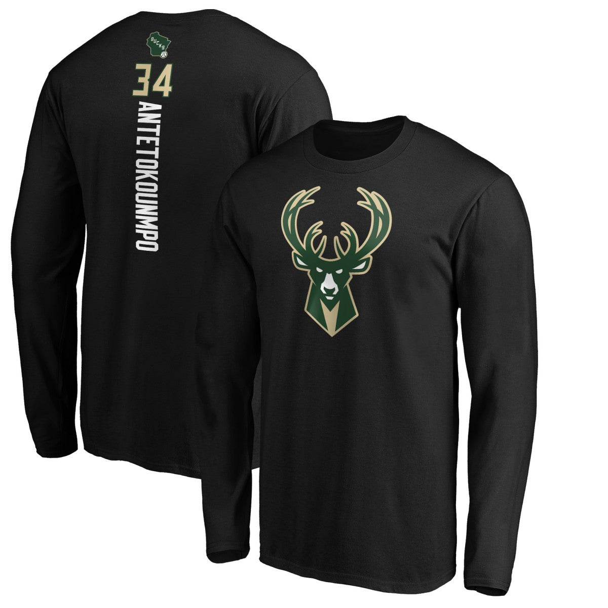 Giannis Antetokounmpo Milwaukee Bucks Playmaker Name & Number Long Sleeve T-Shirt Black
