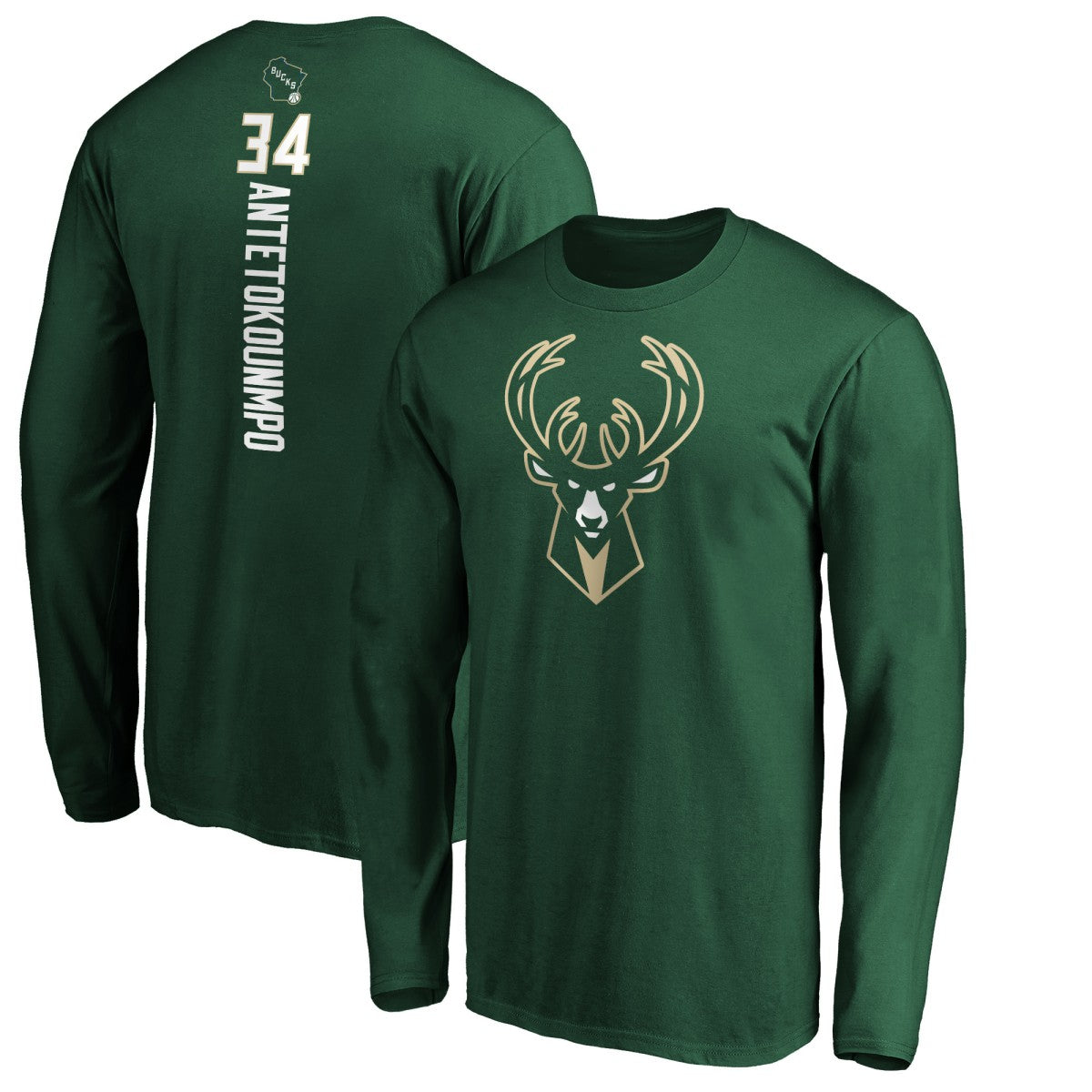 Giannis Antetokounmpo Milwaukee Bucks Playmaker Name & Number Long Sleeve T-Shirt Hunter Green