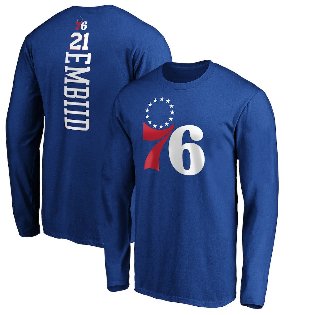 Joel Embiid Philadelphia 76ers Playmaker Name & Number Long Sleeve T-Shirt Royal