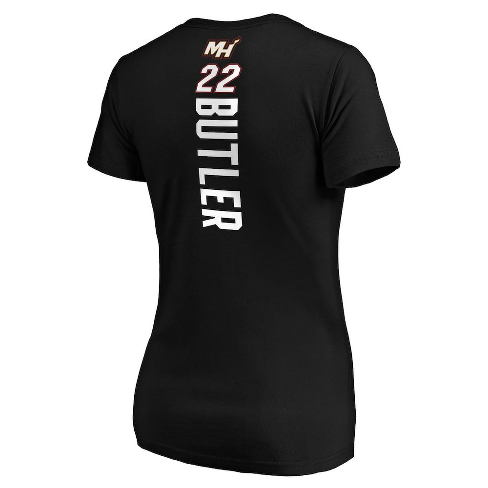 Fanatics Jimmy Butler Miami Heat Women's Playmaker Logo Name & Number V-Neck T-Shirt Black