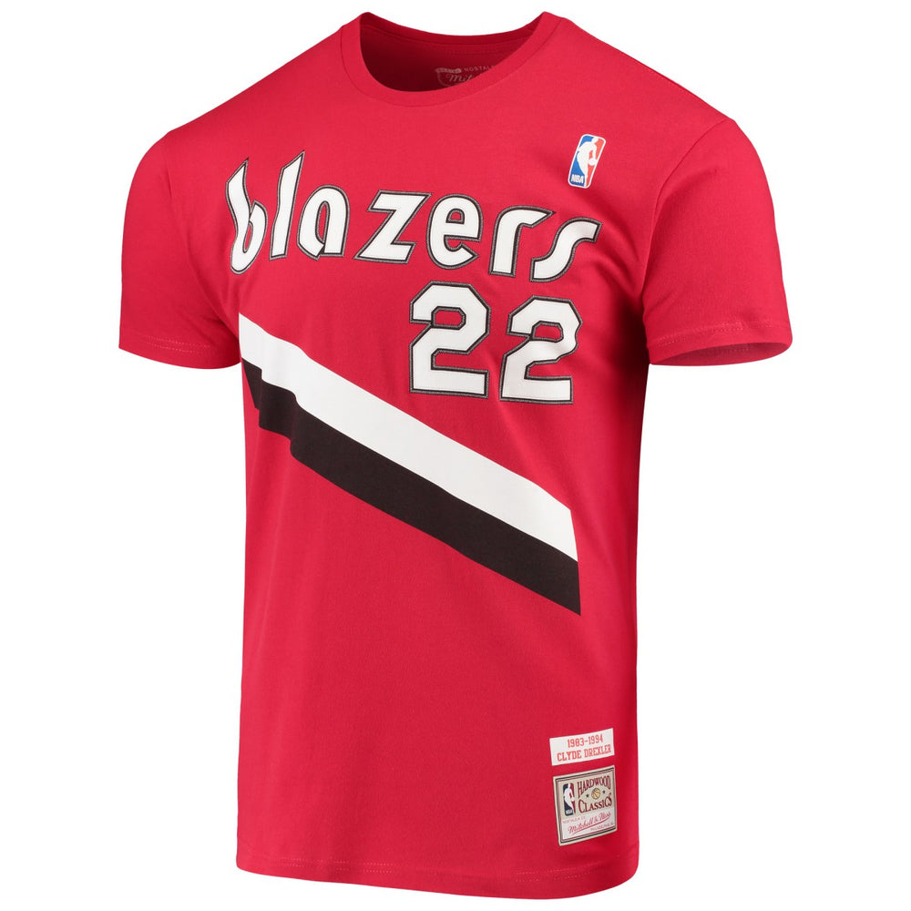 Mitchell & Ness Clyde Drexler Portland Trail Blazers Hardwood Classics Player Name & Number T-Shirt Red