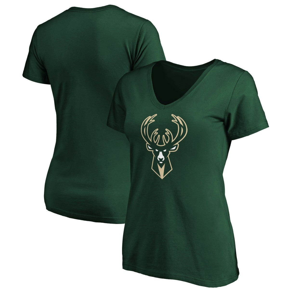 Fanatics Milwaukee Bucks Women's Primary Logo Team V-Neck T-Shirt Hunter Green