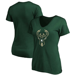 Fanatics Milwaukee Bucks Women's Primary Logo Team V-Neck T-Shirt Hunter Green