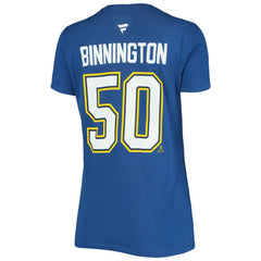 Jordan Binnington St. Louis Blues Fanatics Women's Authentic Stack Name & Number V-Neck T-Shirt - Blue | Fanatics online