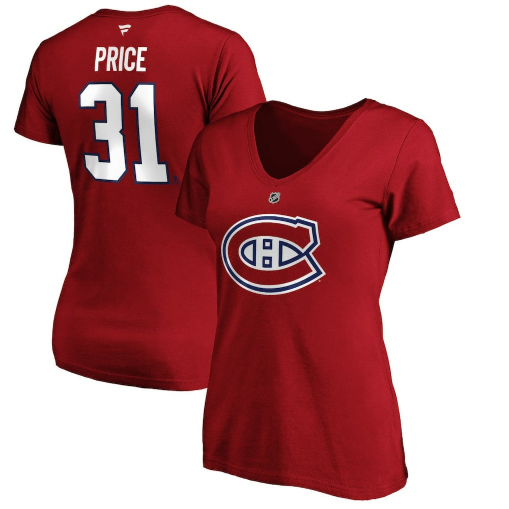 Carey Price Montreal Canadiens Fanatics Women's Authentic Stack Name & Number V-Neck T-Shirt - Red | Fanatics online
