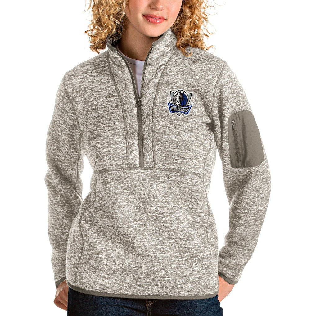 Dallas Mavericks Antigua Women's Fortune Quarter-Zip Pullover Jacket Natural