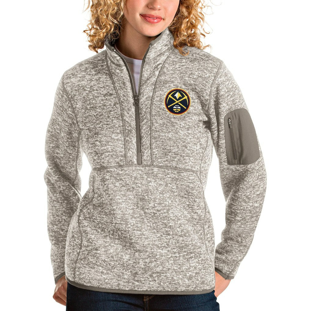 Denver Nuggets Antigua Women's Fortune Quarter-Zip Pullover Jacket Natural