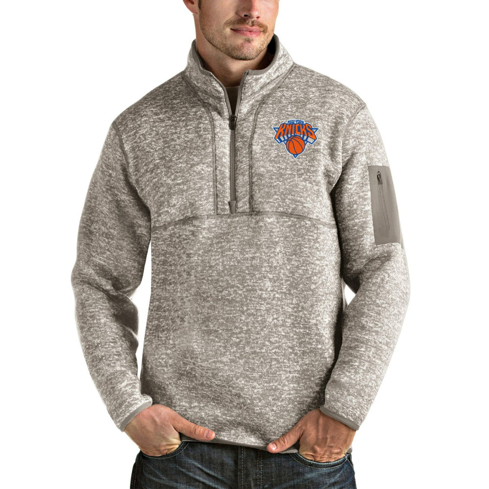 New York Knicks Antigua Fortune Quarter-Zip Pullover Jacket Natural