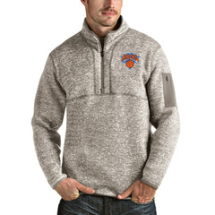 New York Knicks Antigua Fortune Quarter-Zip Pullover Jacket Natural