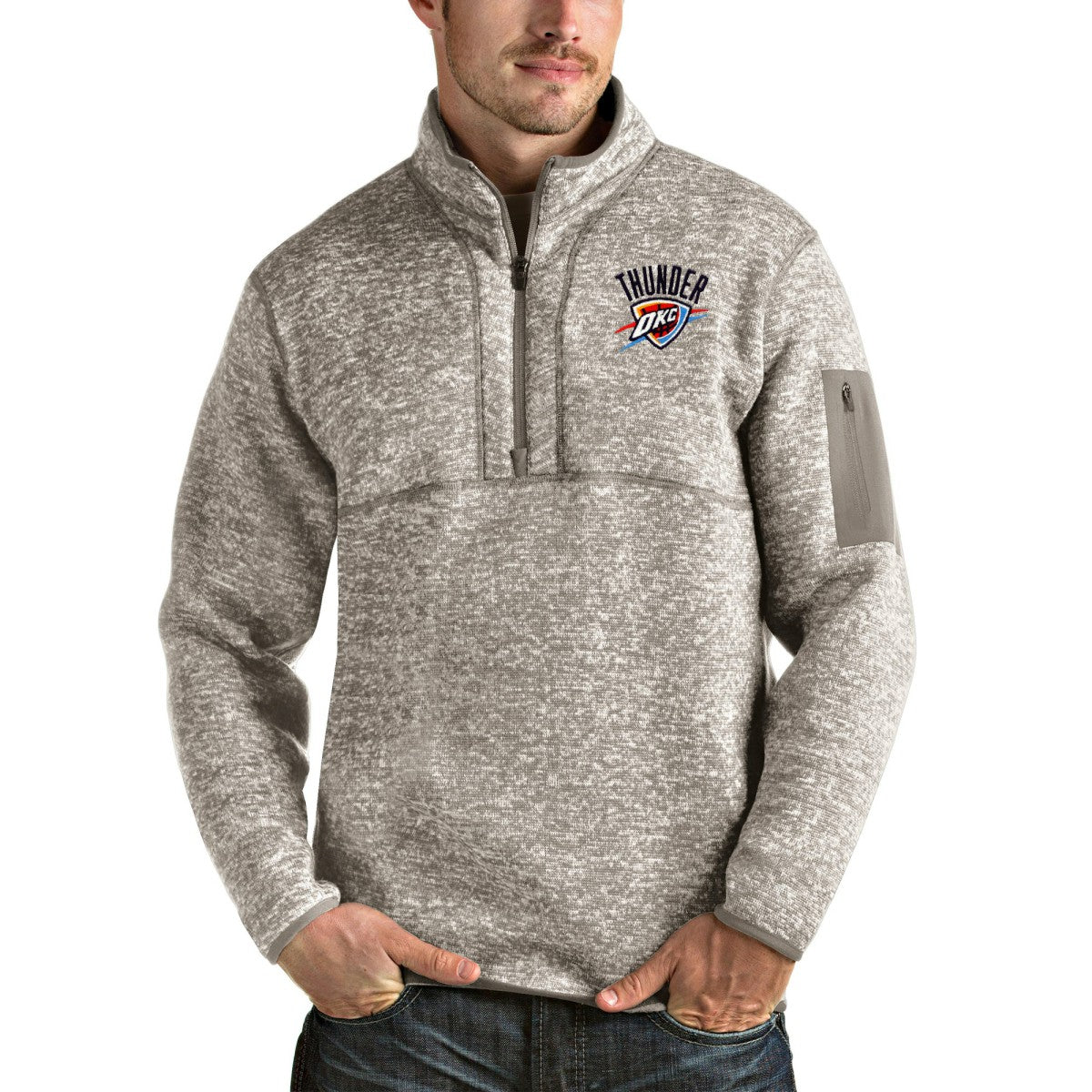 Oklahoma City Thunder Antigua Fortune Quarter-Zip Pullover Jacket Natural