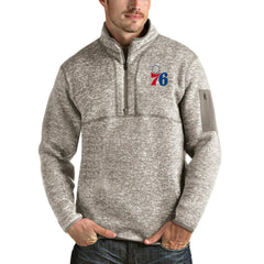 Philadelphia 76ers Antigua Fortune Quarter-Zip Pullover Jacket Natural