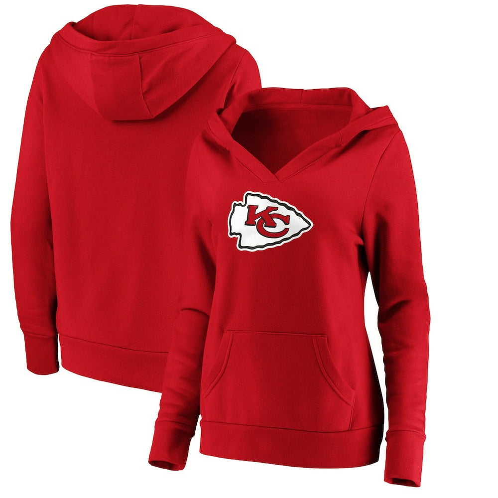 Kansas City Chiefs Women's Primary Team Logo V-Neck Pullover Hoodie - Red - Fanatics