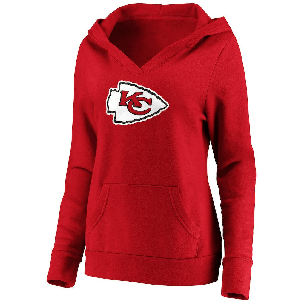 Kansas City Chiefs Women's Primary Team Logo V-Neck Pullover Hoodie - Red - Fanatics
