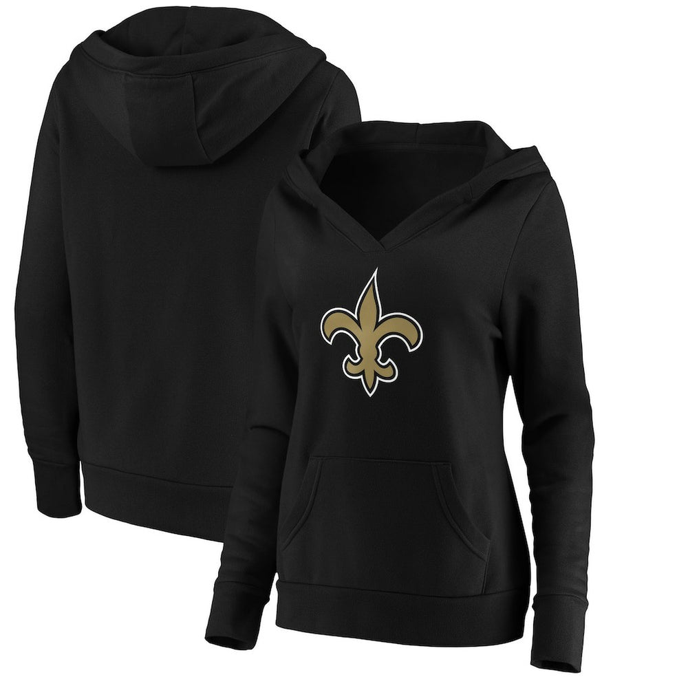 New Orleans Saints Women's Primary Team Logo V-Neck Pullover Hoodie - Black - Fanatics