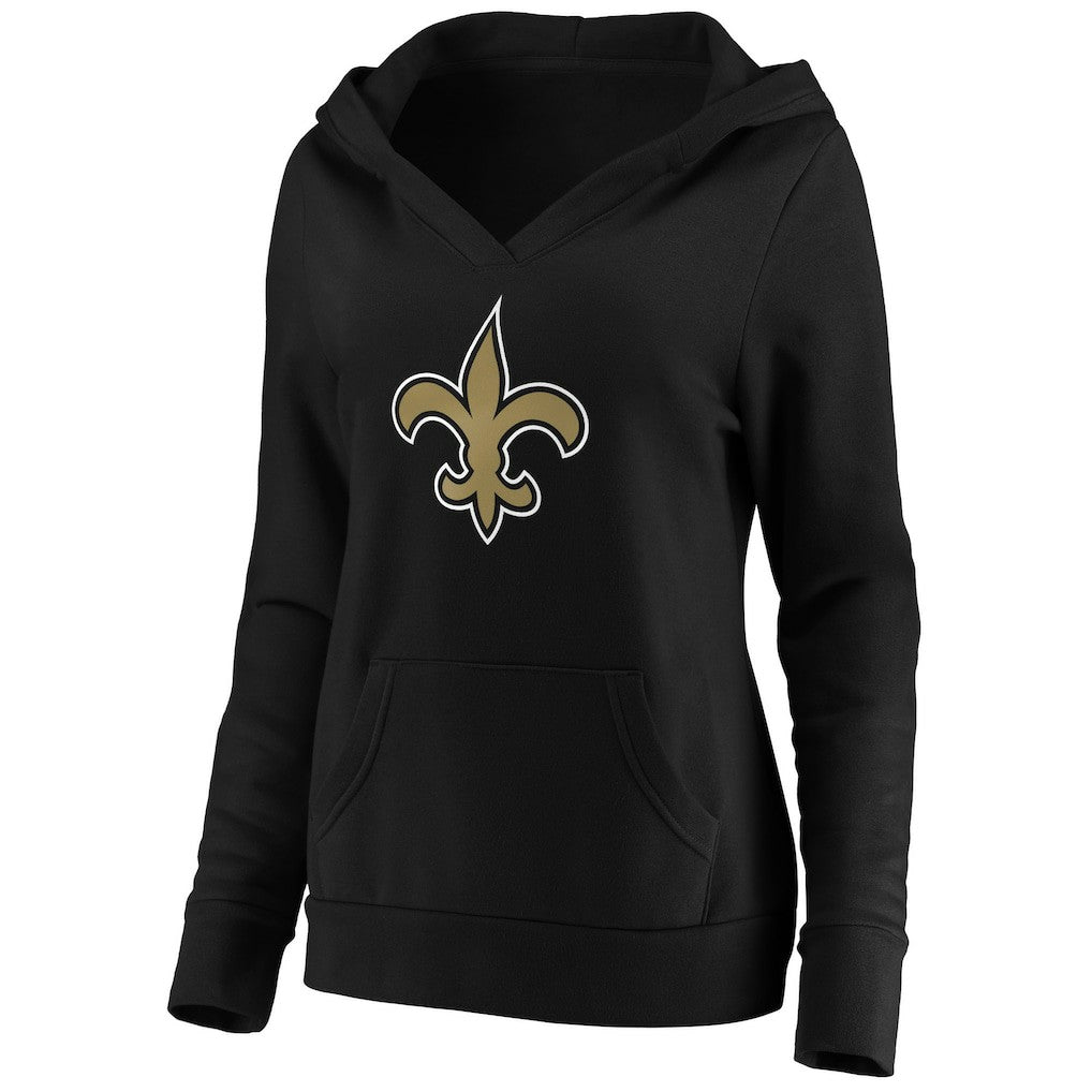 New Orleans Saints Women's Primary Team Logo V-Neck Pullover Hoodie - Black - Fanatics