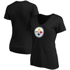 Pittsburgh Steelers Women's Primary Logo V-Neck T-Shirt - Black - Fanatics
