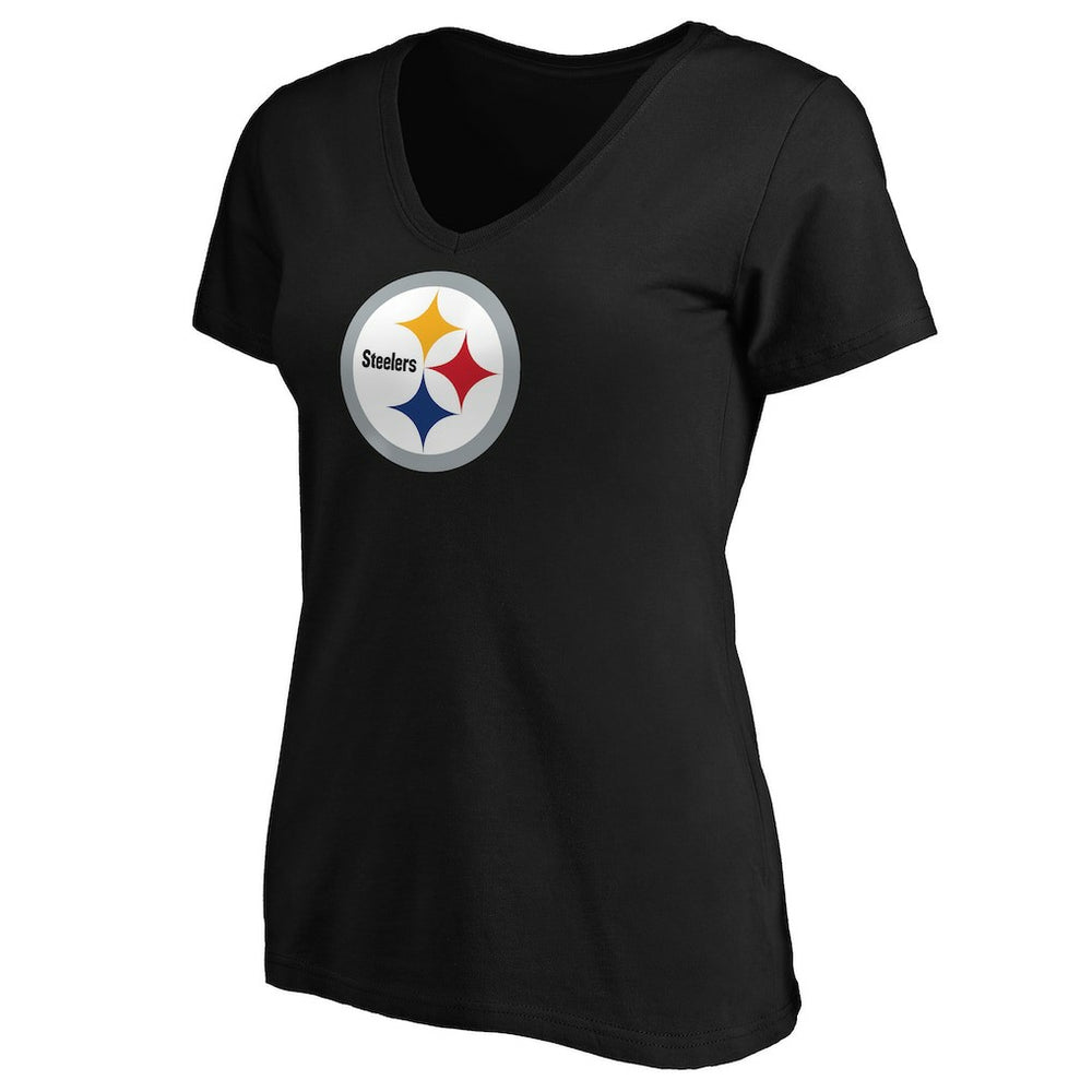 Pittsburgh Steelers Women's Primary Logo V-Neck T-Shirt - Black - Fanatics