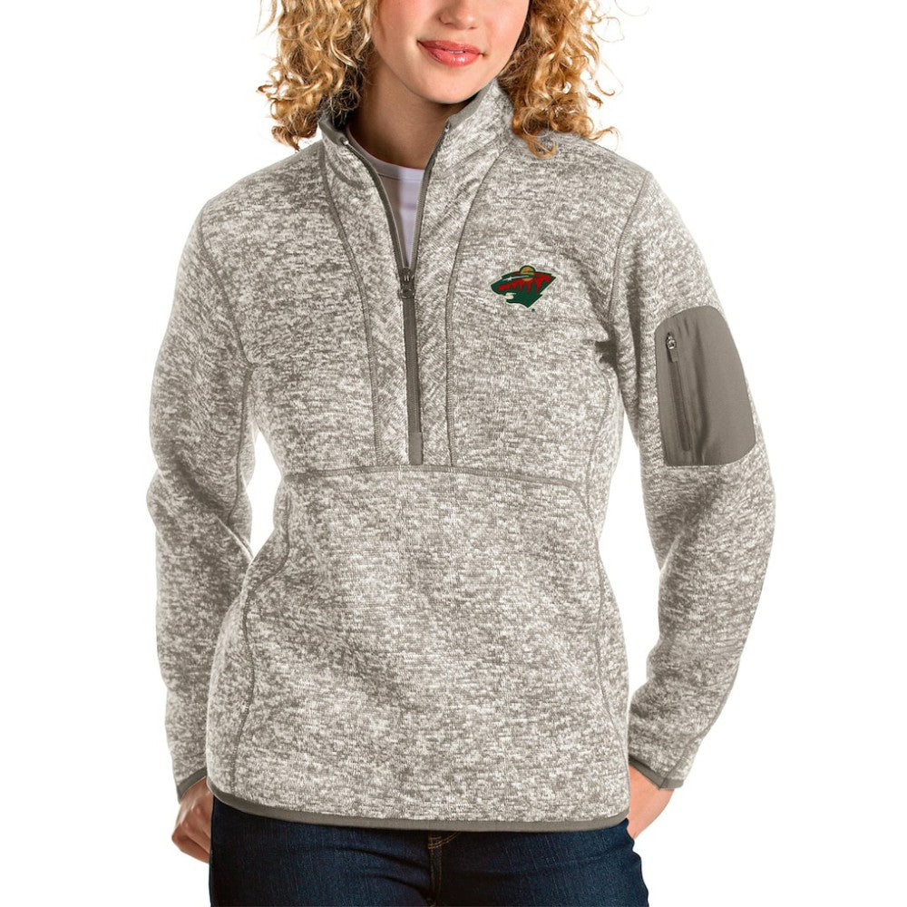 Minnesota Wild Antigua Women's Fortune Half-Zip Sweatshirt - Oatmeal | NHL Lifestyle