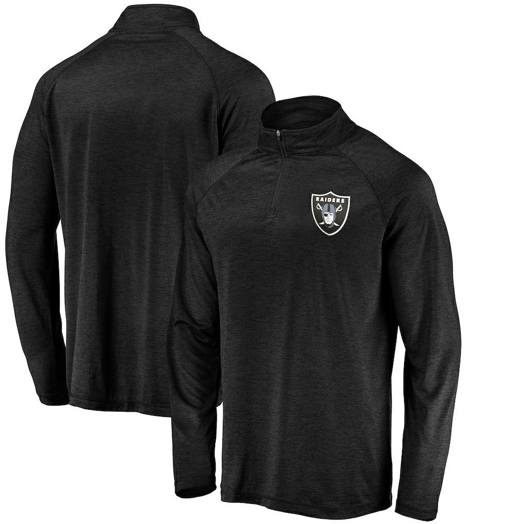 Las Vegas Raiders Striated Primary Logo Raglan Quarter-Zip Pullover Jacket - Black - Fanatics