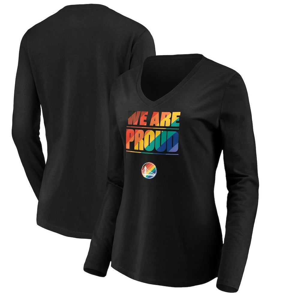 Golden State Warriors Women's We Are Proud Long Sleeve V-Neck T-Shirt Black