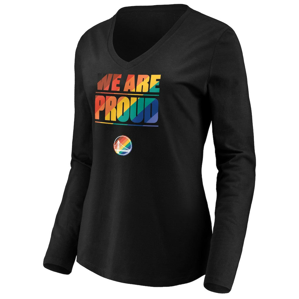 Golden State Warriors Women's We Are Proud Long Sleeve V-Neck T-Shirt Black