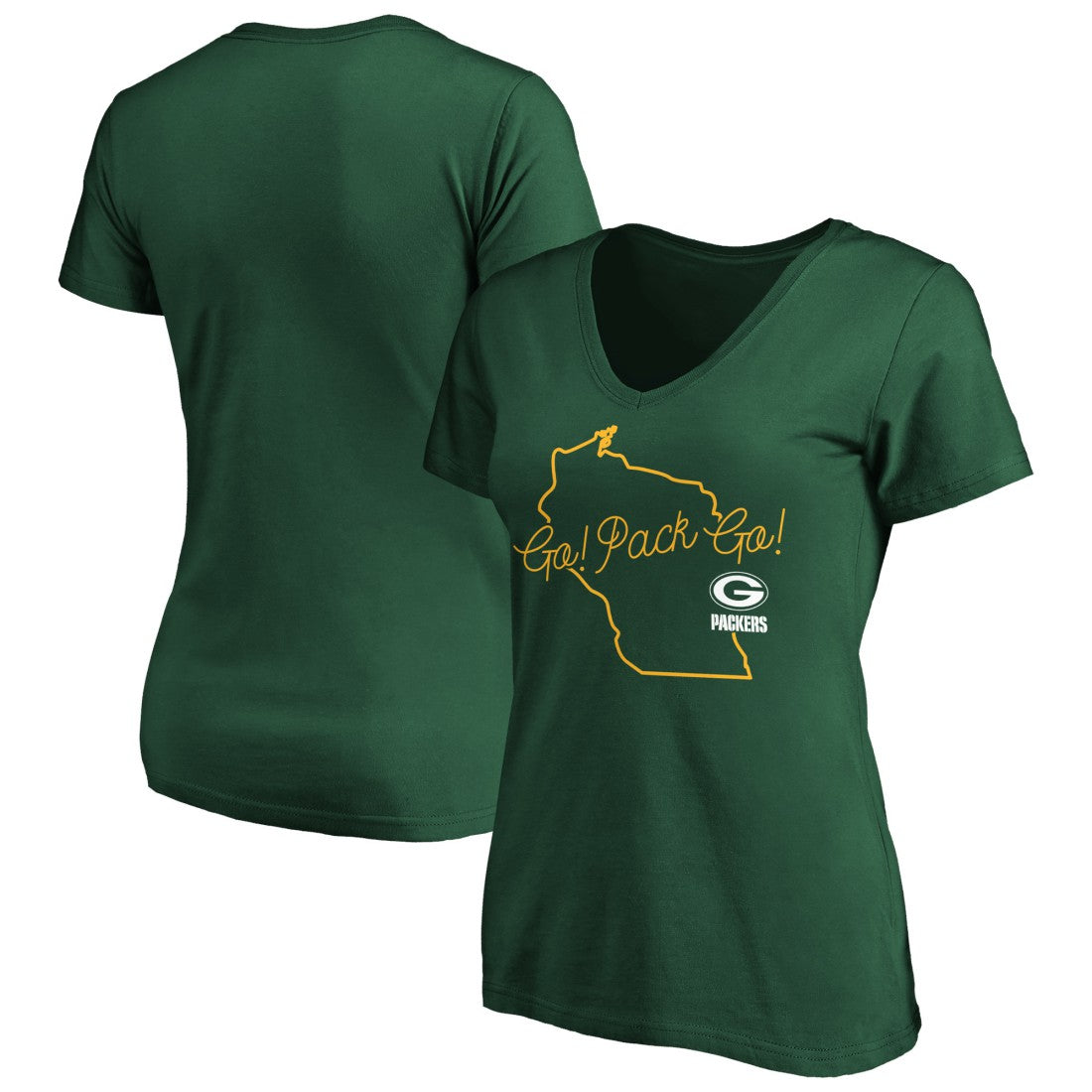 Green Bay Packers Women's Team Iconic Script State V-Neck T-Shirt - Green - Fanatics