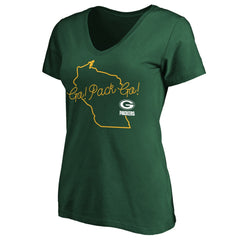 Green Bay Packers Women's Team Iconic Script State V-Neck T-Shirt - Green - Fanatics
