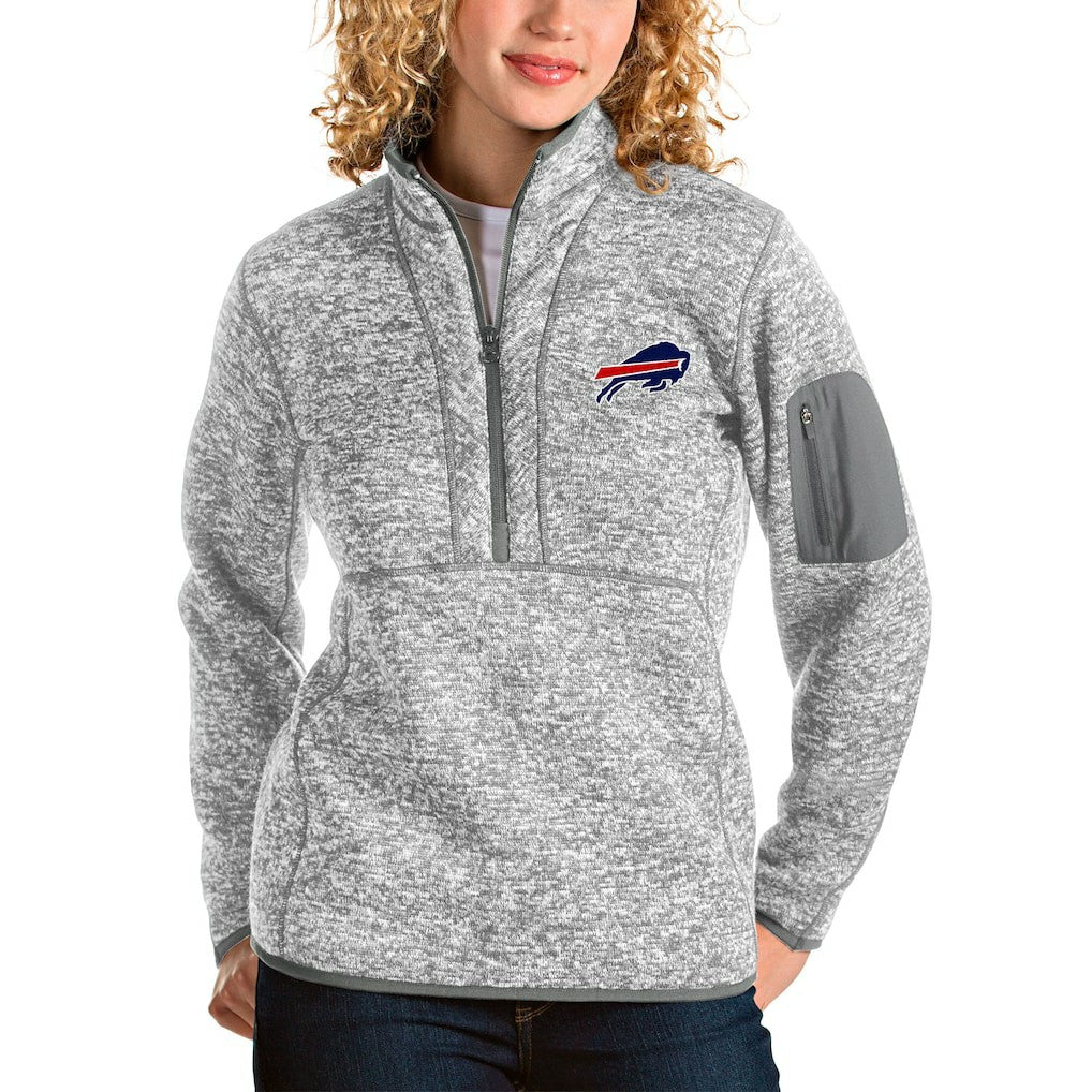 Buffalo Bills Antigua Women's Fortune Half-Zip Pullover Jacket - Gray - NFL