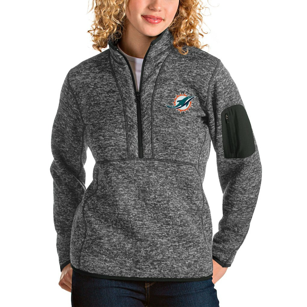 Miami Dolphins Antigua Women's Fortune Half-Zip Pullover Jacket - Charcoal - NFL
