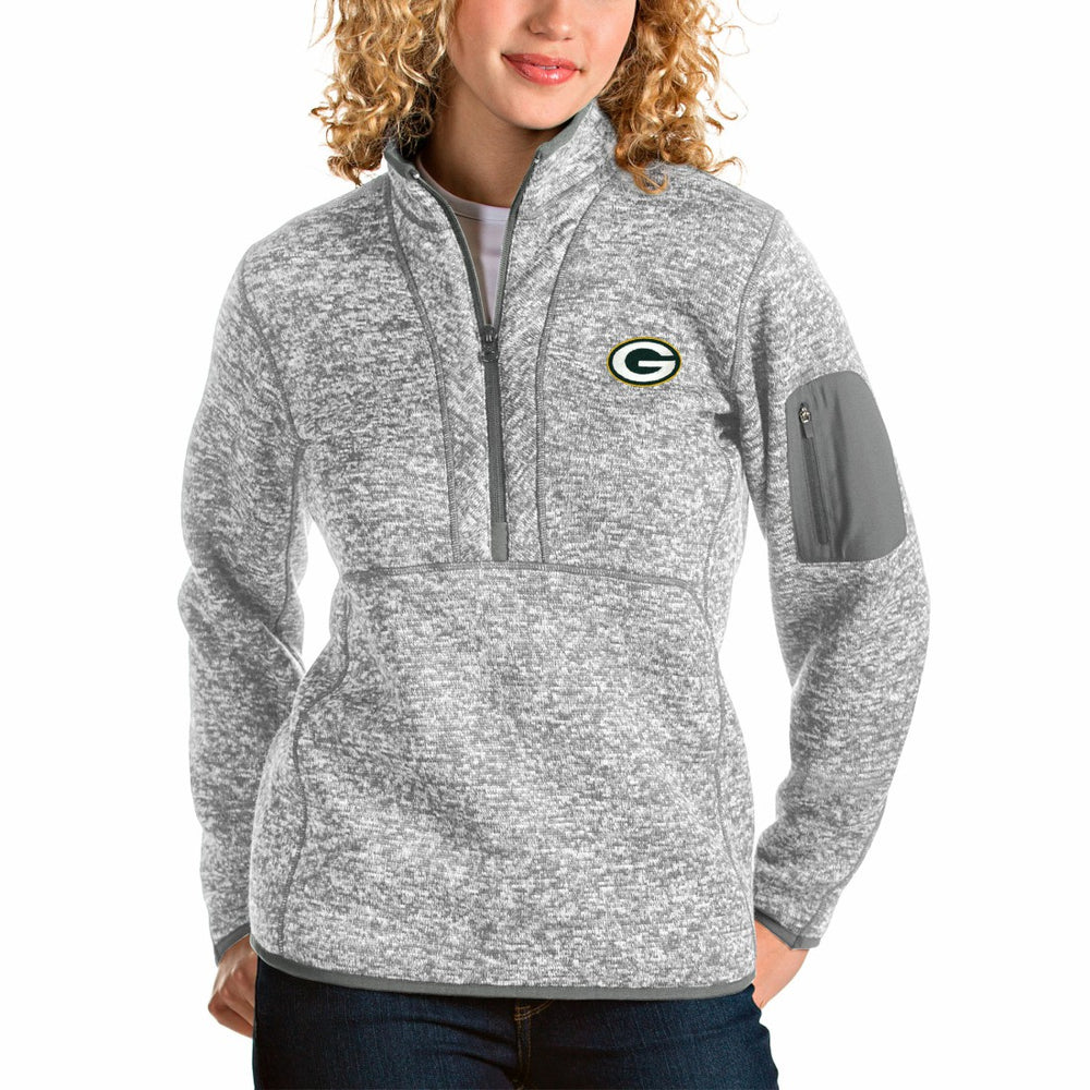 Green Bay Packers Antigua Women's Fortune Half-Zip Pullover Jacket - Gray - NFL