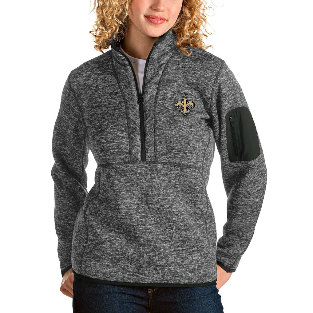New Orleans Saints Antigua Women's Fortune Half-Zip Pullover Jacket - Charcoal - NFL