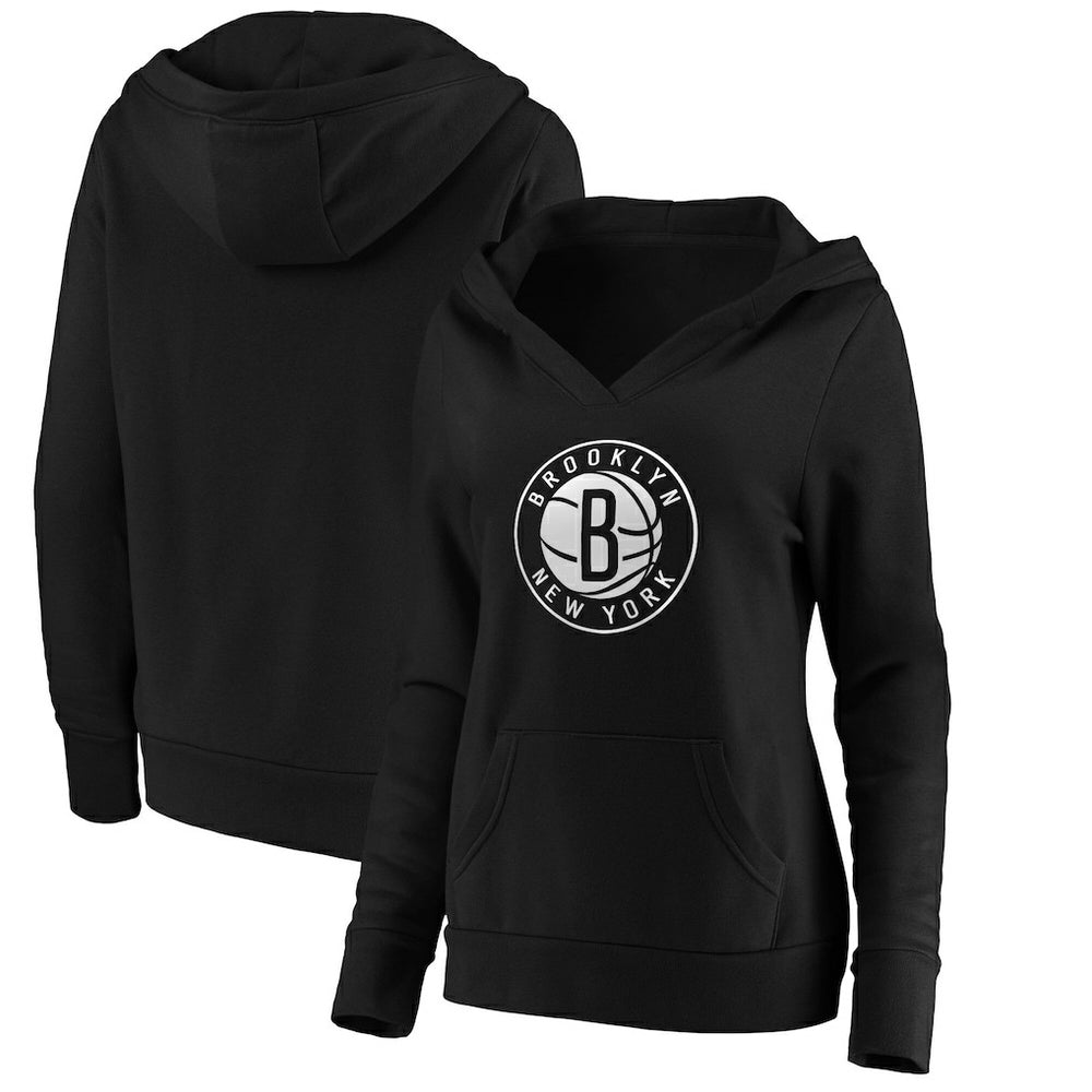 Fanatics Brooklyn Nets Women's Primary Logo V-Neck Pullover Hoodie Black