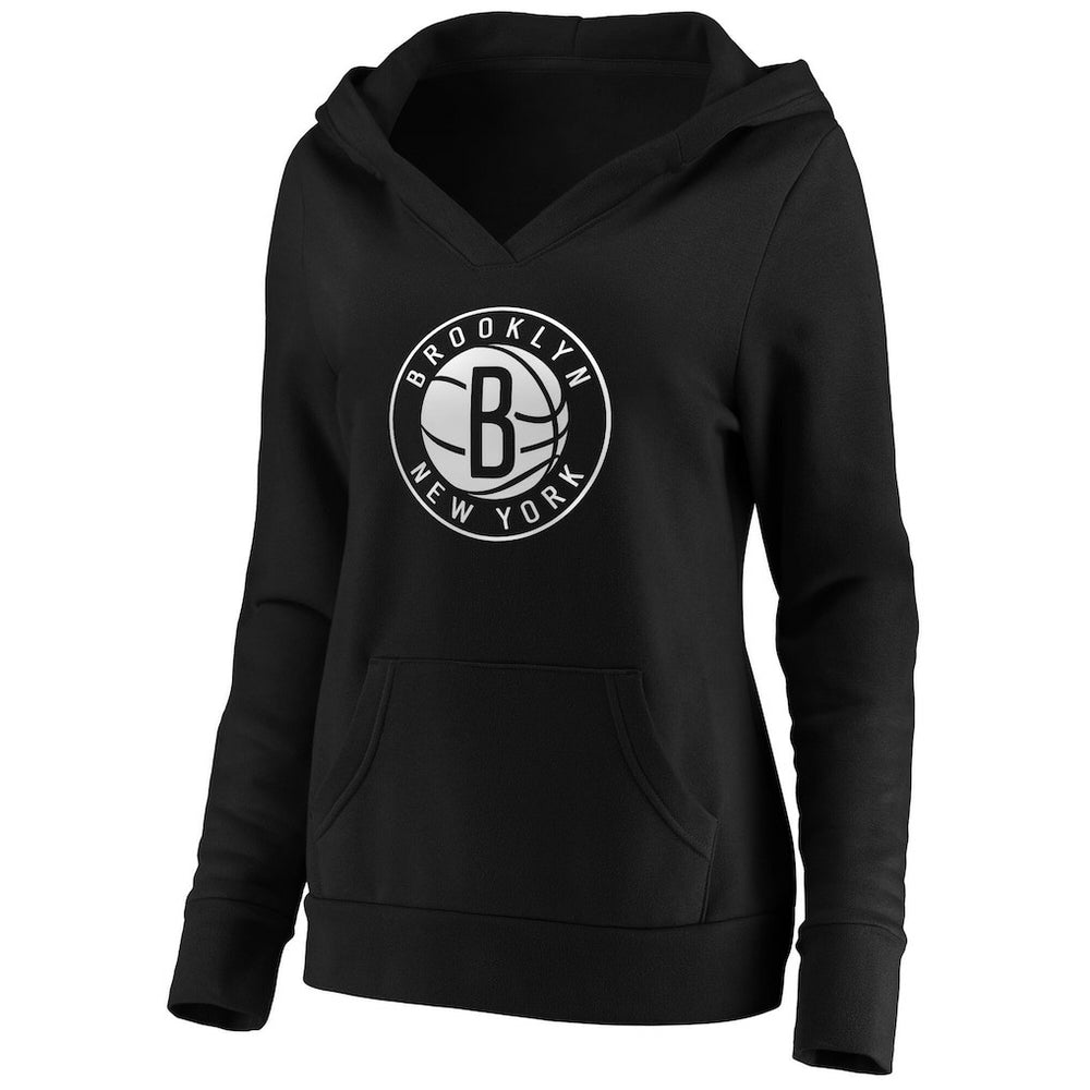 Fanatics Brooklyn Nets Women's Primary Logo V-Neck Pullover Hoodie Black