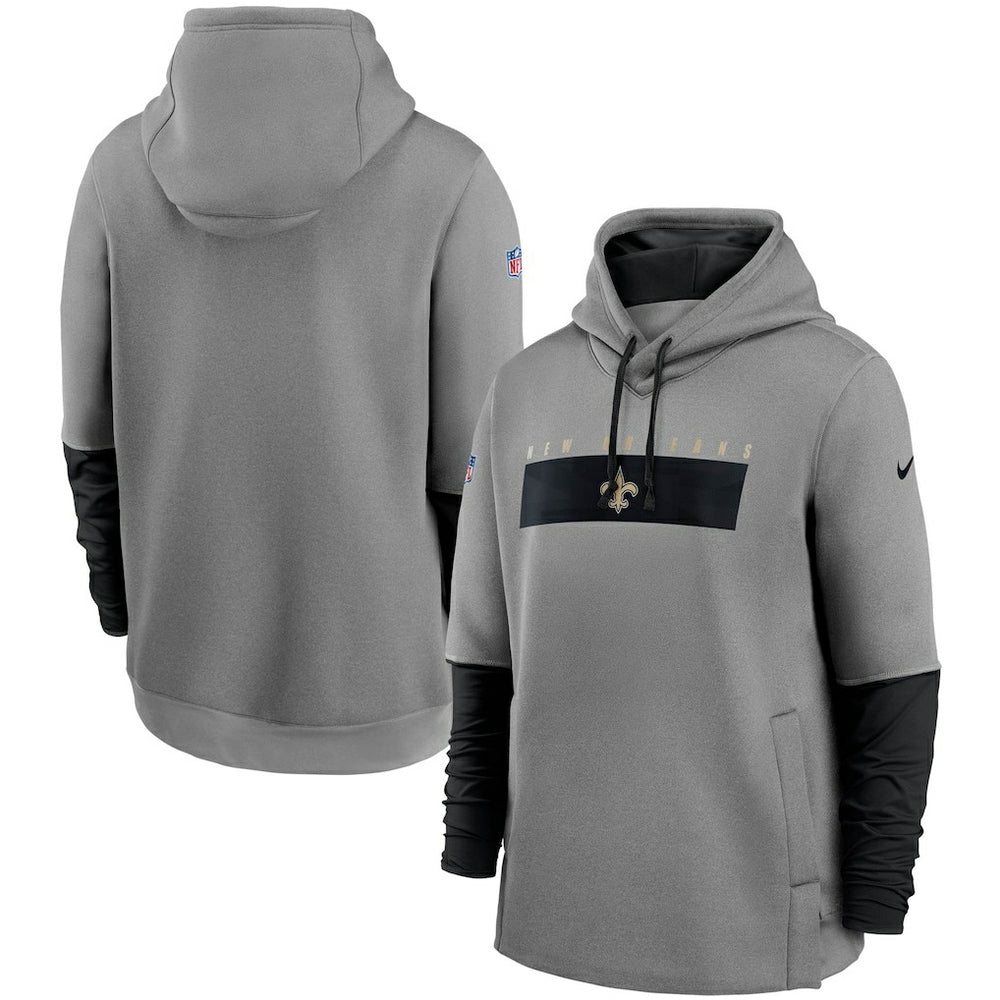 New Orleans Saints Sideline Playbook Performance Pullover Hoodie - Heathered Gray/Black - Nike
