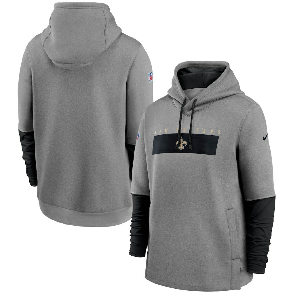 New Orleans Saints Sideline Playbook Performance Pullover Hoodie - Heathered Gray/Black - Nike