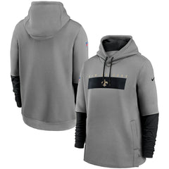 New Orleans Saints Sideline Playbook Performance Pullover Hoodie - Heathered Gray/Black - Nike