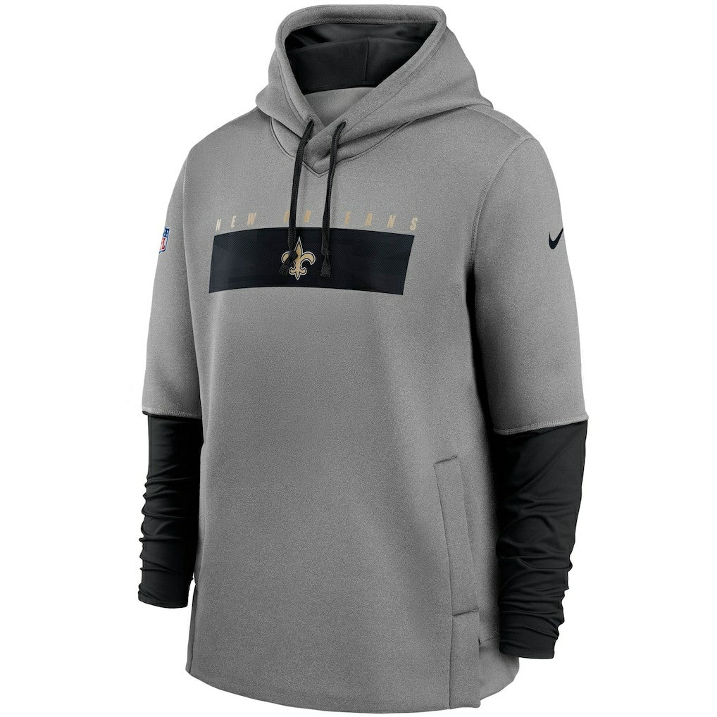 New Orleans Saints Sideline Playbook Performance Pullover Hoodie - Heathered Gray/Black - Nike