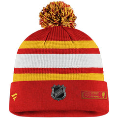 Calgary Flames Fanatics Authentic Pro Cuffed Pom Knit Hat - Red/Yellow | Fanatics Clearance