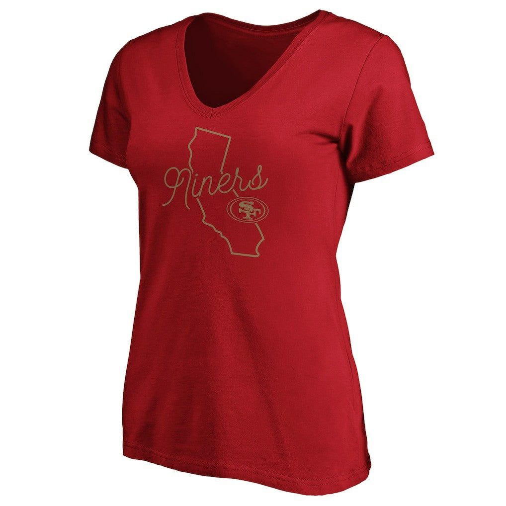 San Francisco 49ers Women's Iconic Script State V-Neck T-Shirt - Scarlet - Fanatics